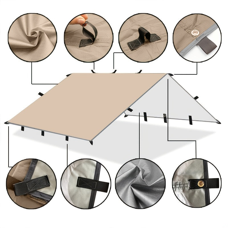 Camping Sunshade Tarp with 6 or 19 Attachment Points, Outdoor Shade Cloth in 300 x 300 cm or 300 x 400 cm Options for Flexible Campsite Setups
