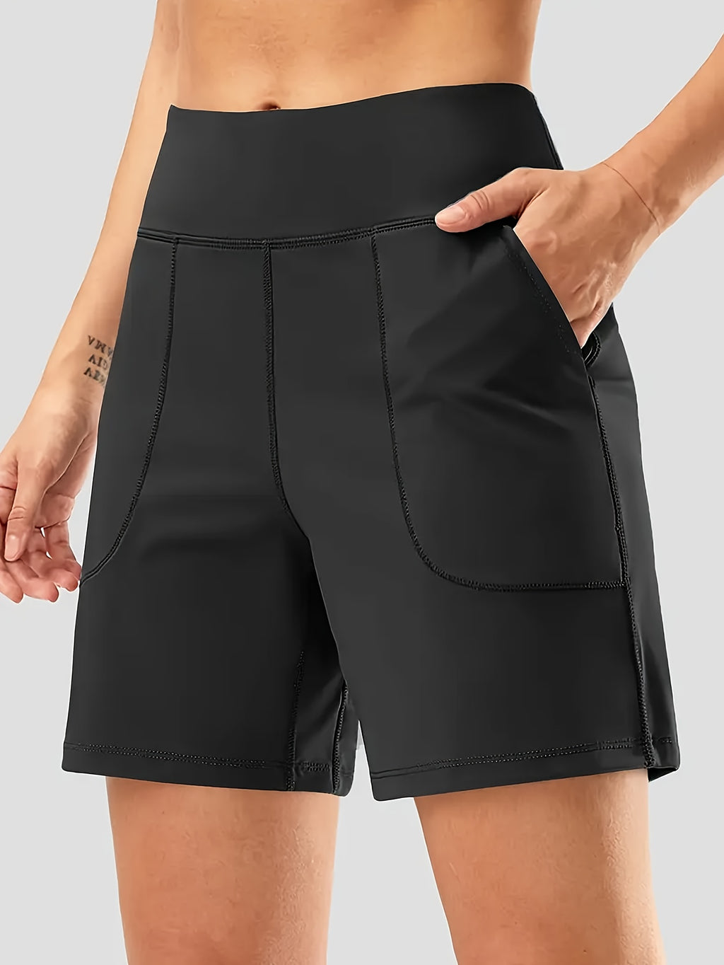 6-Inch Yoga Shorts for Women with Pockets, High-Waist Quick-Dry Breathable Stretch Nylon Activewear with Relaxed Fit for Running, Gym and Casual Wear
