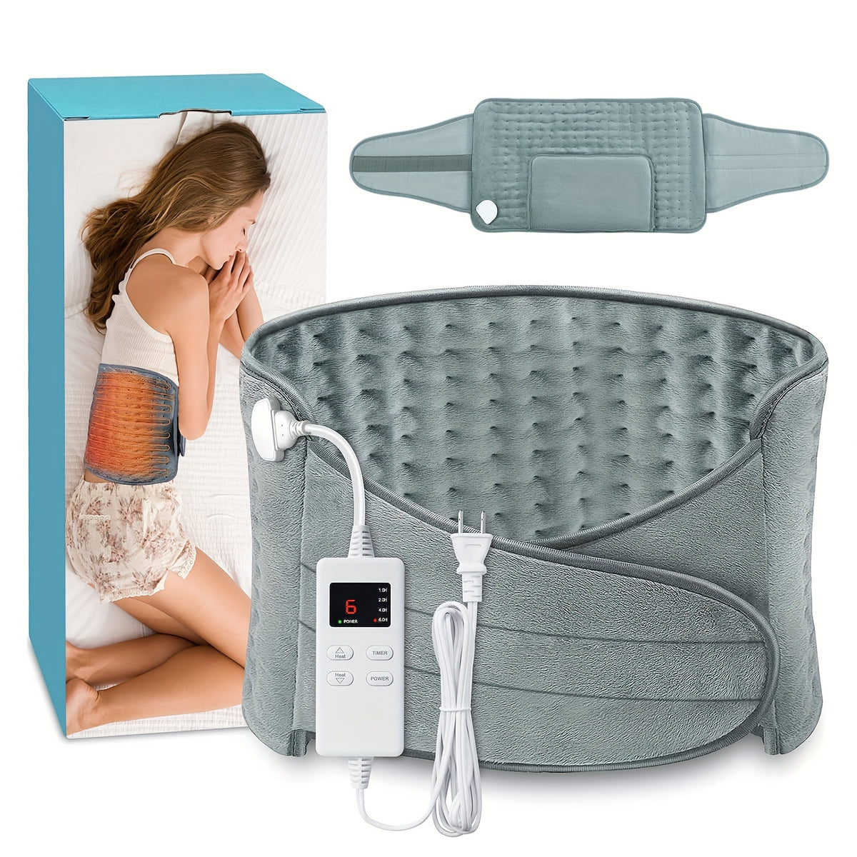 Electric Heating Belt for Men and Women, 12 x 24 Inch Washable Waist Wrap with 6 Heat Settings, 4 Auto Shutoff Timers and Adjustable Fit
