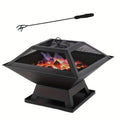 Outdoor Iron Fire Pit 18.5 Inch in Black, Heavy-Duty Lacquered Backyard and Camping Fire Bowl with Combustion Grate, Ash Collector and Charcoal Hook