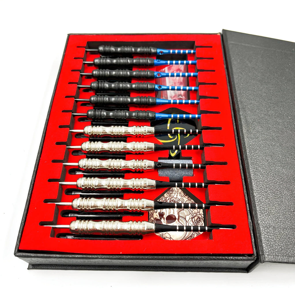 Metal Tip Darts Gift Set with Aluminum Alloy Shafts and Skull Flights, Boxed 6 or 12 Body Options with Extra Flights for Adult Indoor Game Nights
