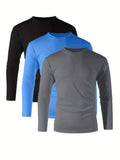 Men's UPF 50+ Quick-Dry Shirt 3-Pack, Long-Sleeve Moisture-Wicking Athletic Tops for Gym, Running, Golf and Beach Use, Mixed Colors