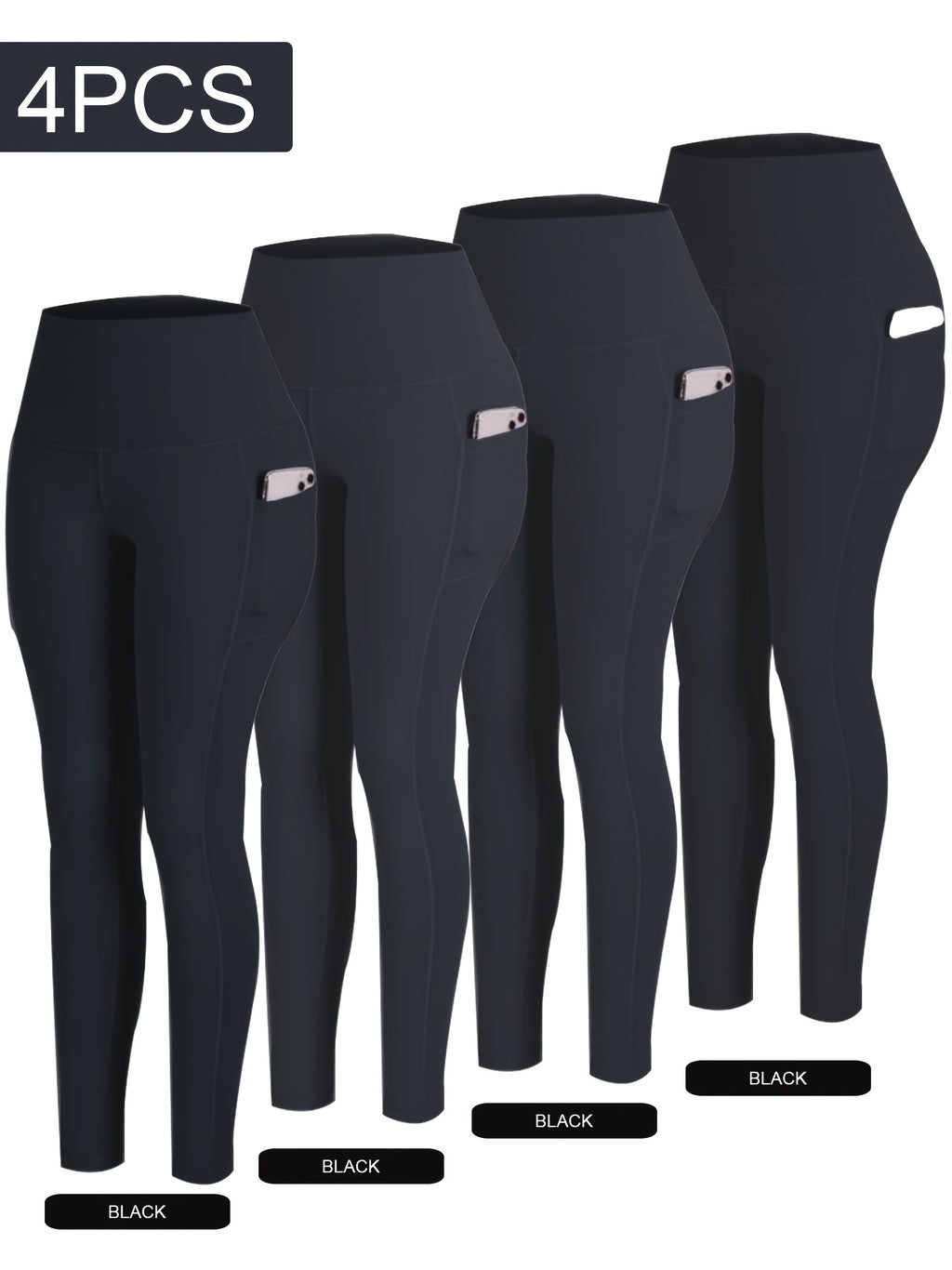 4-Pack Women's High-Waisted Capri Workout Leggings with Side Pockets, PRO-FiT Stretch Yoga and Running Pants in Mixed Color, XXL