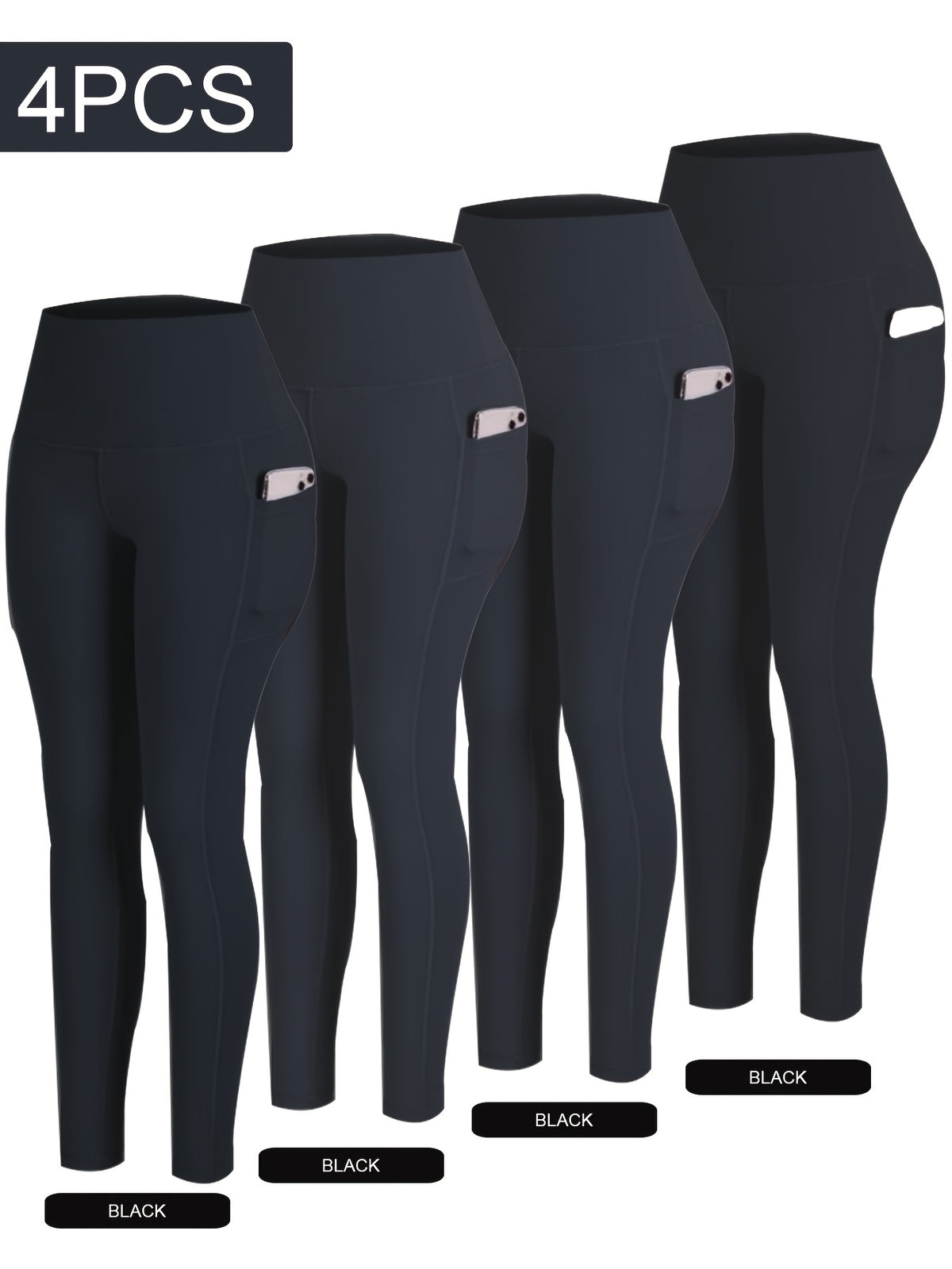 4-Pack Women's High-Waisted Capri Workout Leggings with Side Pockets, PRO-FiT Stretch Yoga and Running Pants in Mixed Color, XXL