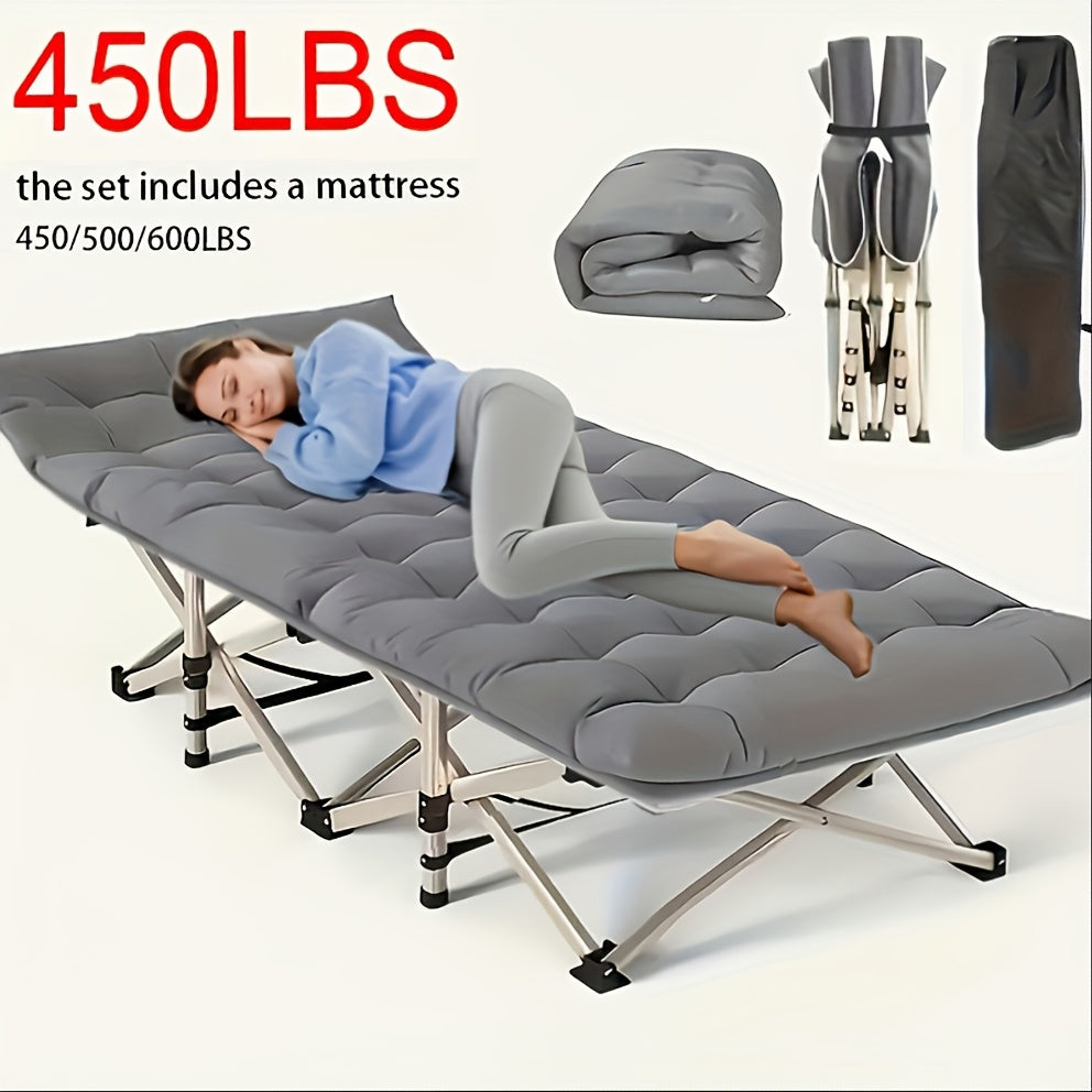 Adult Outdoor Camping Cot, 75-Inch Portable Folding Bed with Carry Bag, Gray 450, 500 and 600 lb Options Plus No-Pad Variants for Campsite Rest