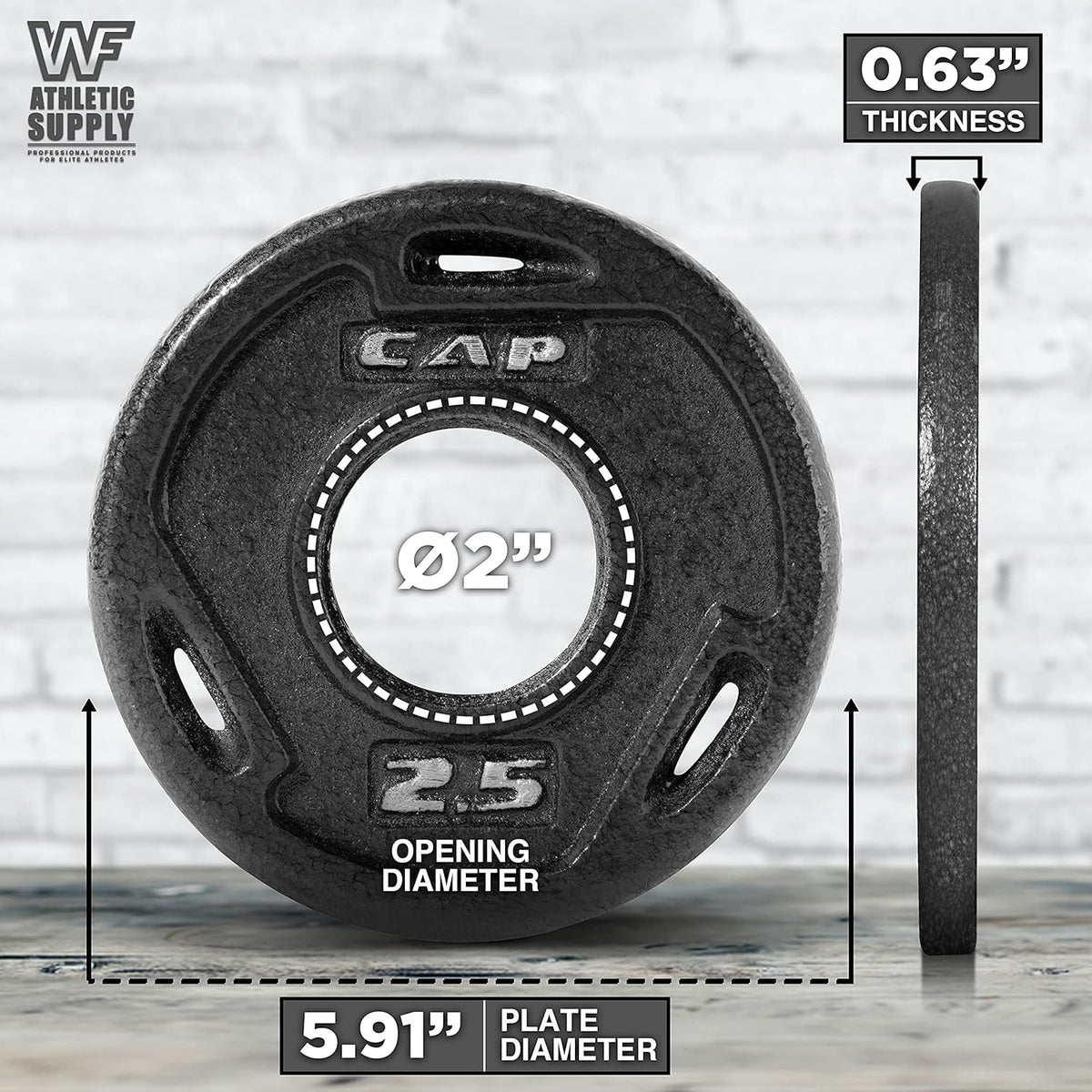 2.5 lb Cast Iron Weight Plates 6-Pack by CAPHAUS, Black 2-Inch Grip Plates for Compatible Bars, Home Gym Strength Training and Resistance Workouts