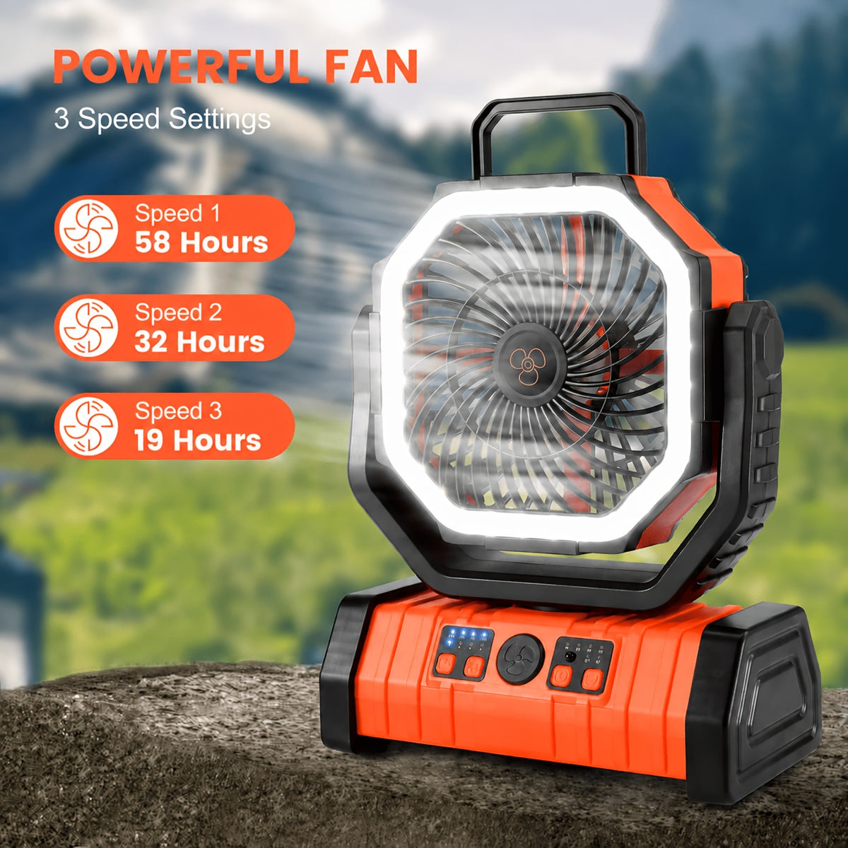 20,000 mAh Camping Fan with Light and Tent Hook