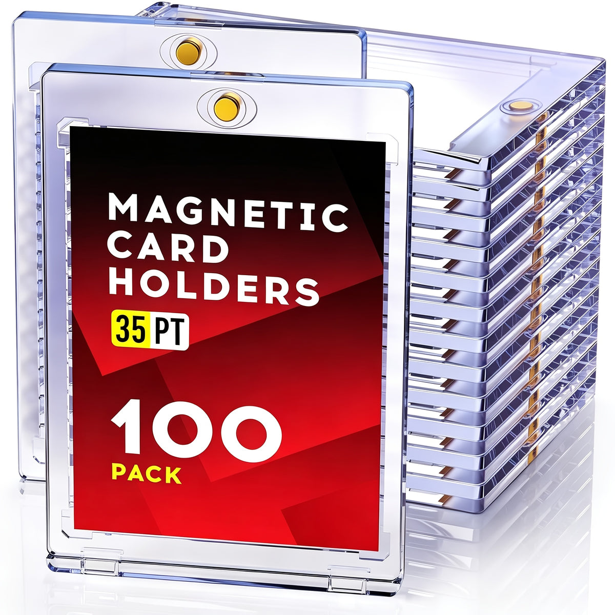 35pt Magnetic Card Holders with Ultra-Thin Hard Plastic Design, Single-Touch Cases for Baseball, Football and Trading Cards, 25 to 400 Pack Options