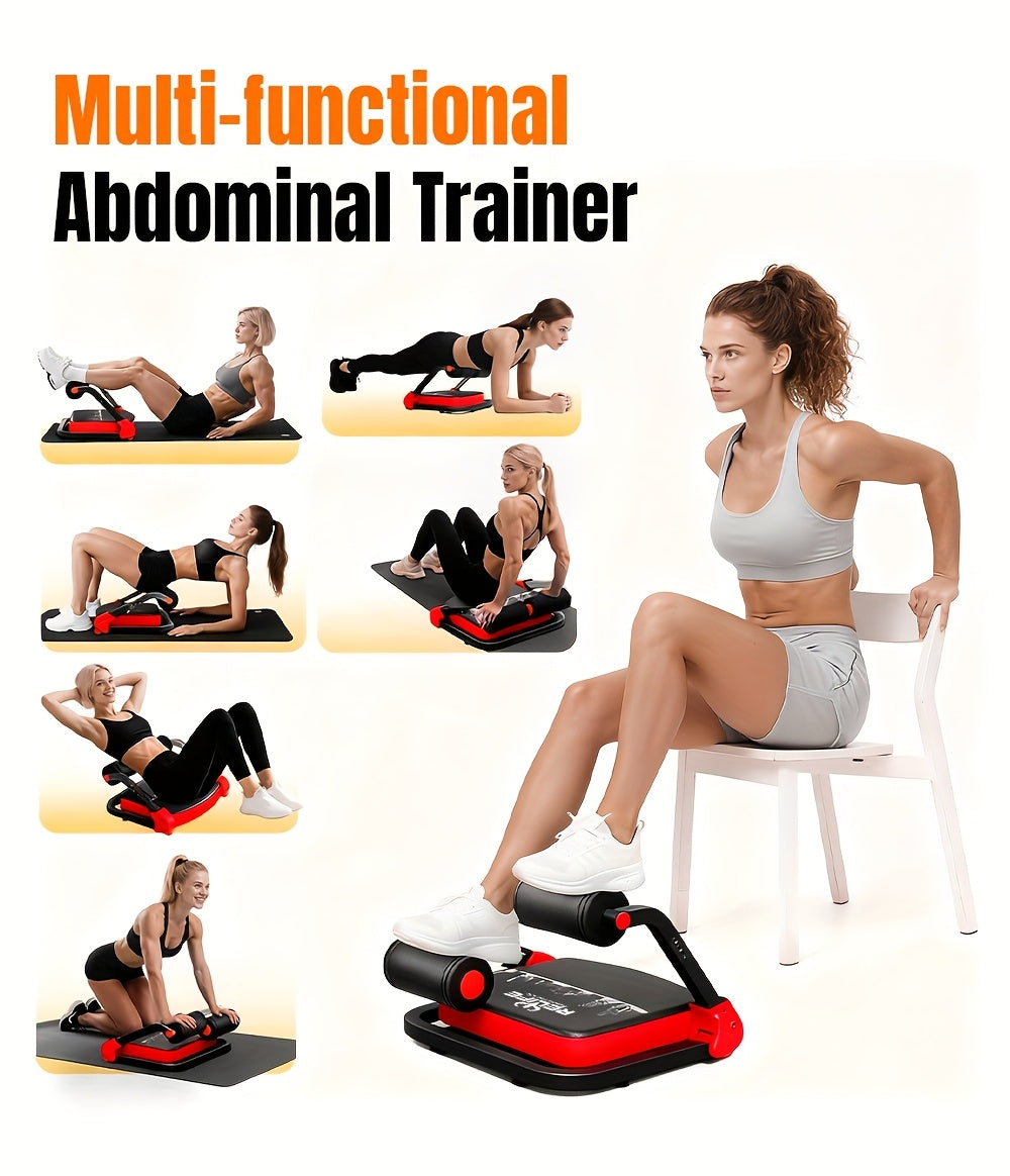 Adjustable Resistance Ab Crunch Machine for Home Gym, Foldable Core Exercise Equipment with Rebound System, Foam Cushion and Steel Frame, Blue or Black