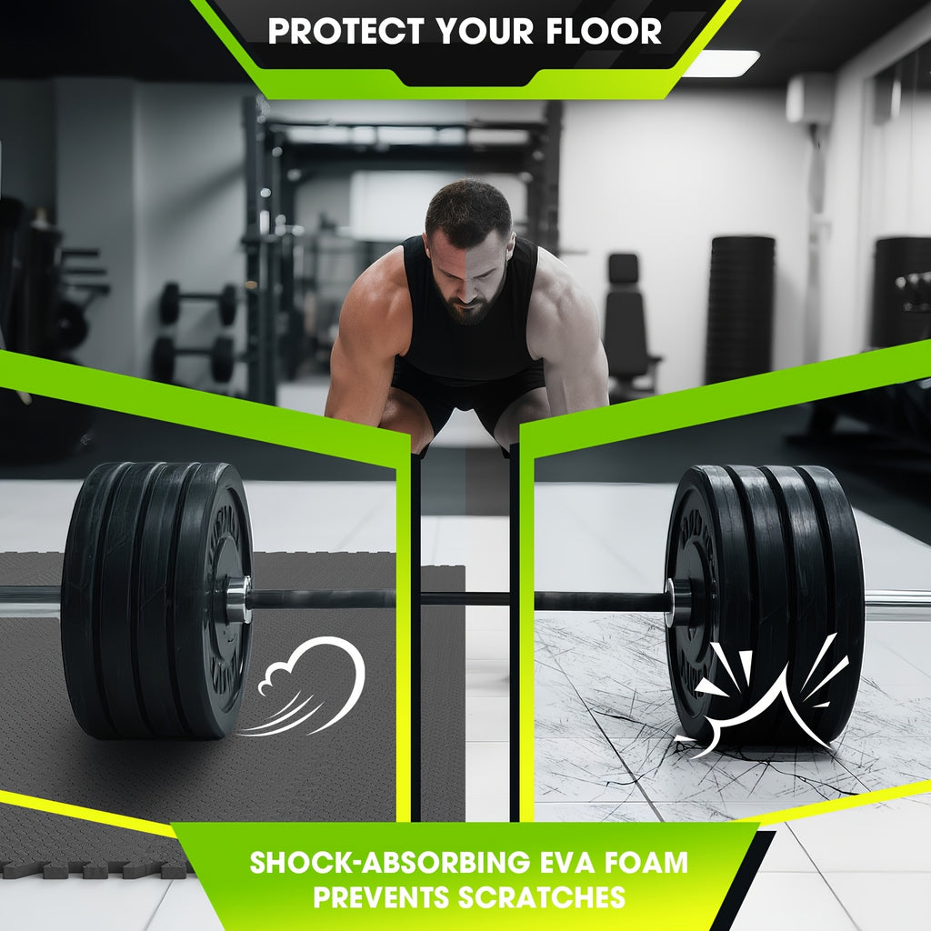 Foam Gym Flooring Mats, Interlocking EVA Puzzle Exercise Tiles in 20, 48 or 60-Piece Packs for Home Gym, Yoga and Weightlifting Spaces