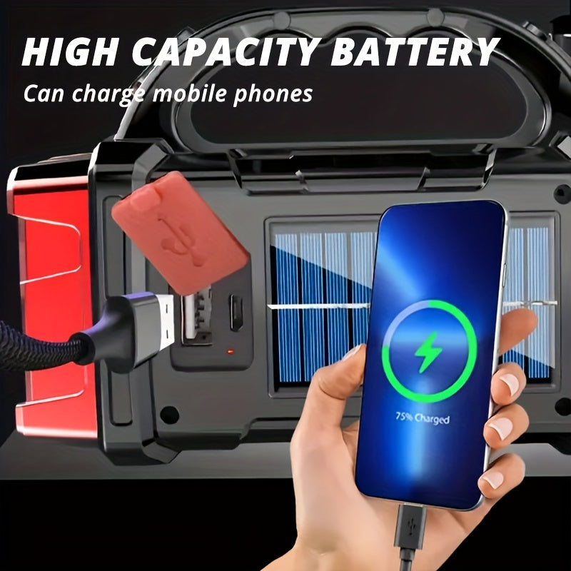 Solar Rechargeable Lantern Flashlight with 1800mAh Battery, USB Charging, 4-Mode COB Work Light & Emergency Power Bank for Camping
