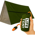 Olive Green Emergency Survival Tent, Portable Tubular Outdoor Shelter with Storage Bag, Whistle and Rope for Hiking, Camping and Vehicle Preparedness