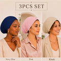 Hijab Undercaps 3-Pack for Women, Breathable Non-Slip Solid Color Muslim Headwear for Everyday Headscarf Layering and Travel Outfit Coordination