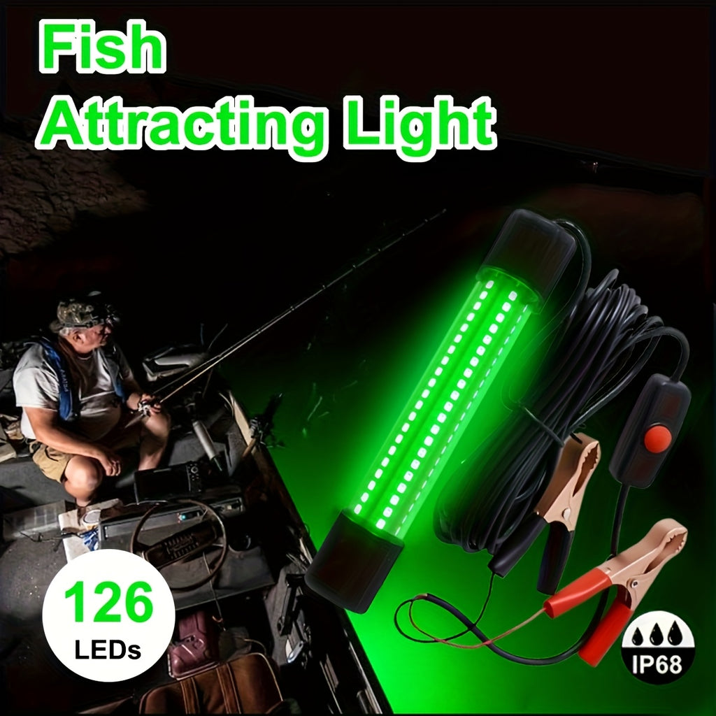 12V Underwater Fishing Light with 126 LEDs, IP68-Rated Fish Attractor Lamp and 16.4-Foot Cable for Night Angling, Battery Not Included