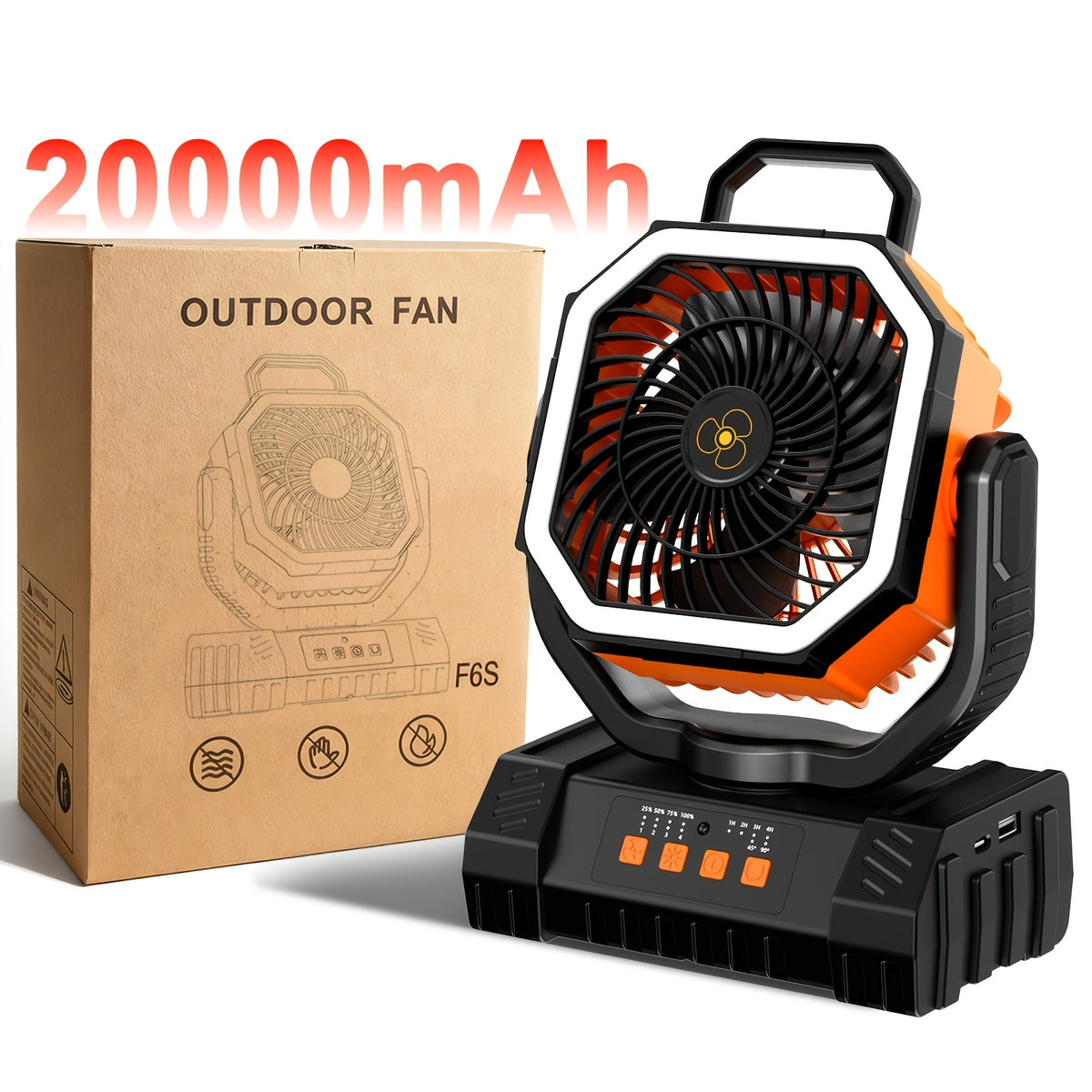 3-in-1 Camping Fan with Dimmable LED Tent Light and 20000mAh Power Bank, Four-Speed Portable Fan with 360-Degree Adjustment for Campsite and Backyard Use