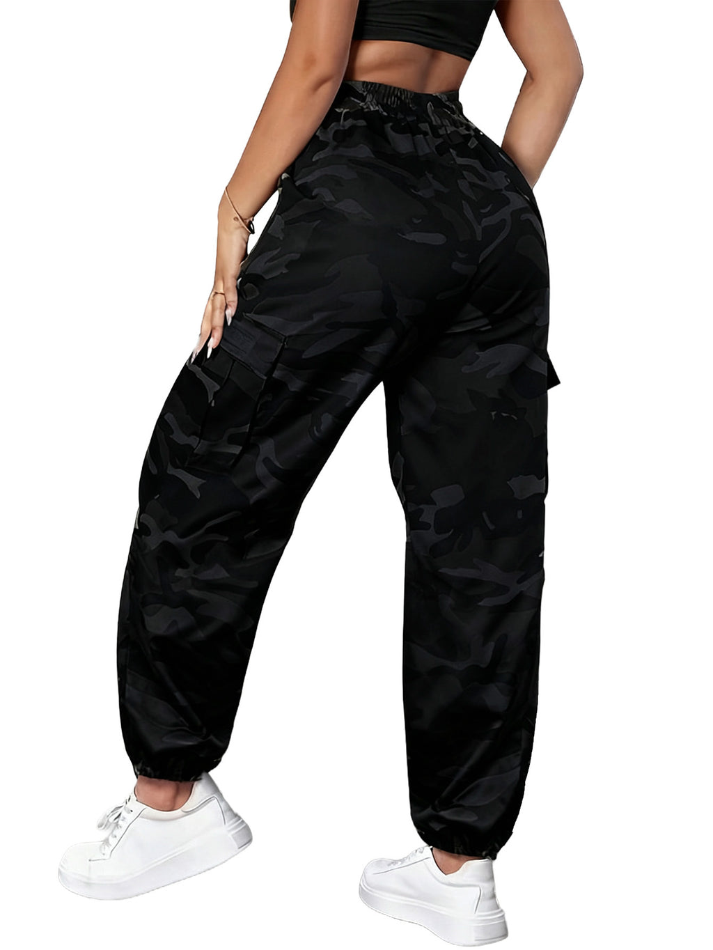 Women's Tapered Cargo Pants with Elastic Drawstring Waist, Lightweight Quick-Dry Outdoor Style in Three Colors and Sizes XS to XXL