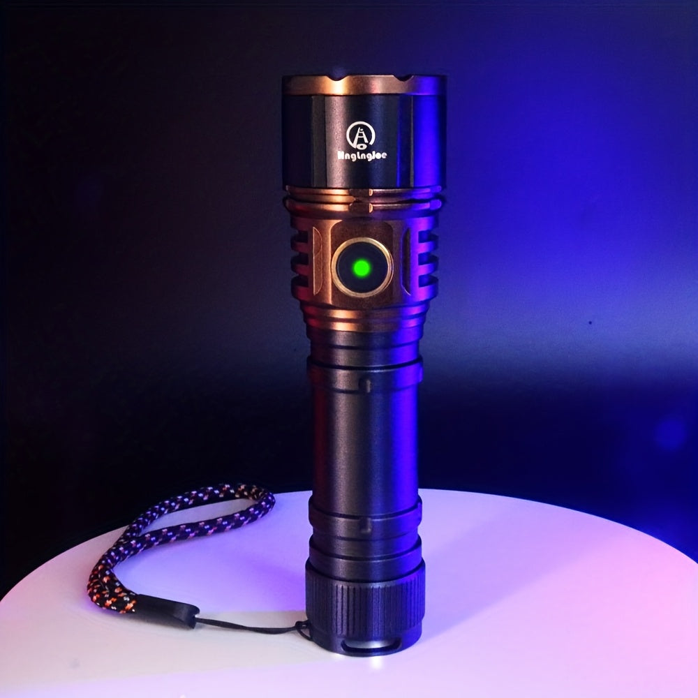 Aluminum Alloy Flashlight with Built-In Fresnel Lens and Listed 21700 Lithium Battery, Handheld Outdoor Light for Nighttime Outings and Home Backup