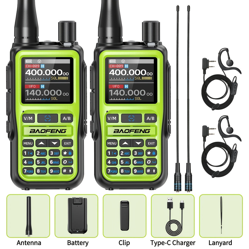 Dual PTT Ham Radio 2-Pack, Baofeng UV-5RMini VHF/UHF Two-Way Radios with NOAA Weather Reception, 999 Channels and USB-C Charging for Emergency Preparedness