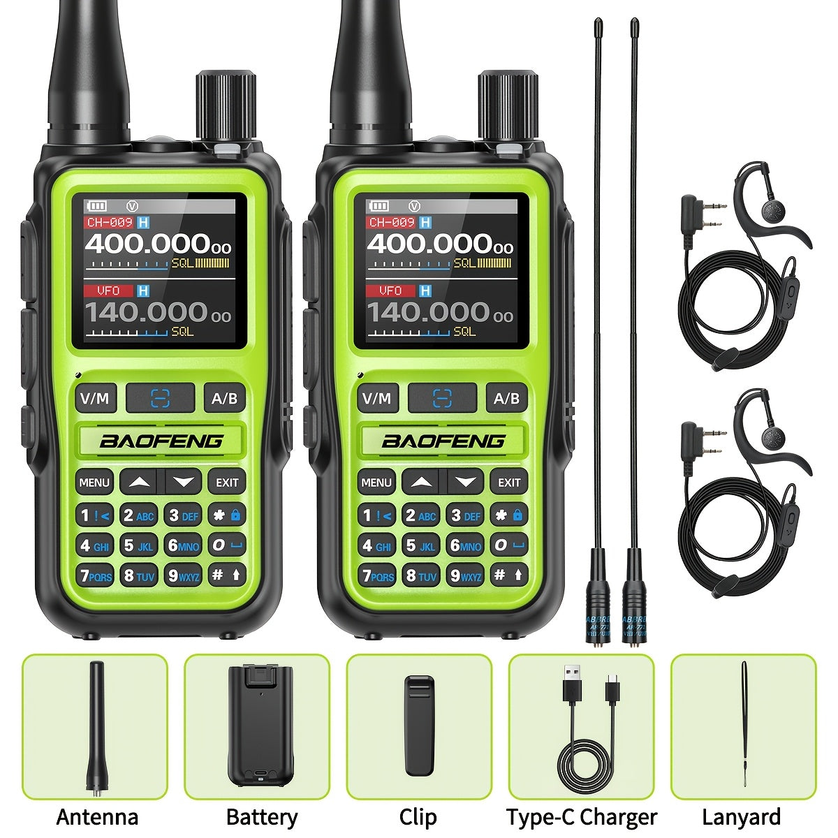 Dual PTT Ham Radio 2-Pack, Baofeng UV-5RMini VHF/UHF Two-Way Radios with NOAA Weather Reception, 999 Channels and USB-C Charging for Emergency Preparedness