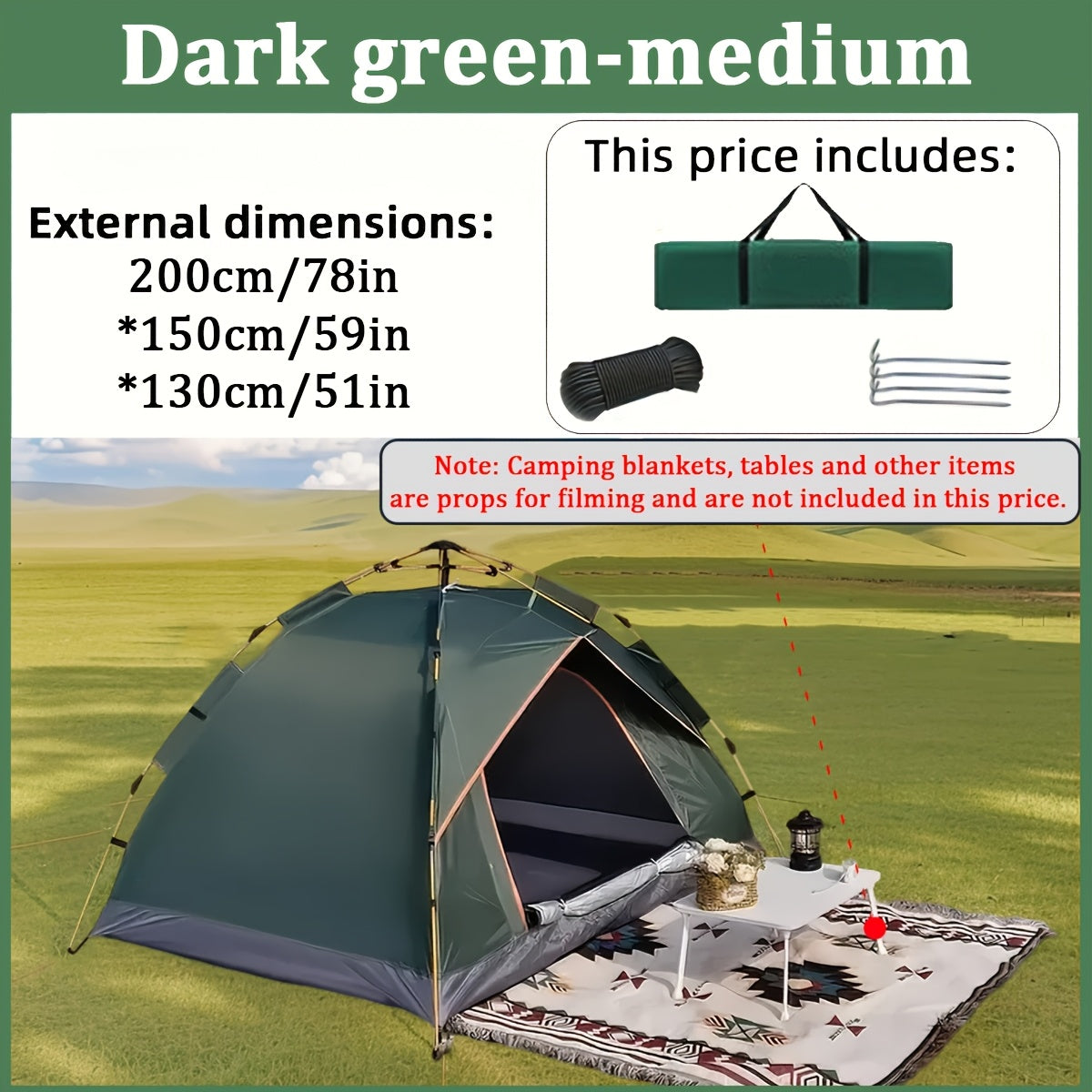 4-Person Pop-Up Camping Tent with Insect Net and Zipper Closure, Automatic Outdoor Sunshade Shelter in White and Green Color Options
