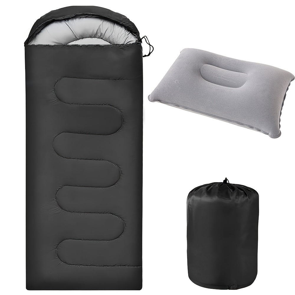 3-Season Sleeping Bag for Adults with Pillow and Compression Sack, Lightweight Camping Sleep Set for Hiking and Outdoor Overnight Adventures