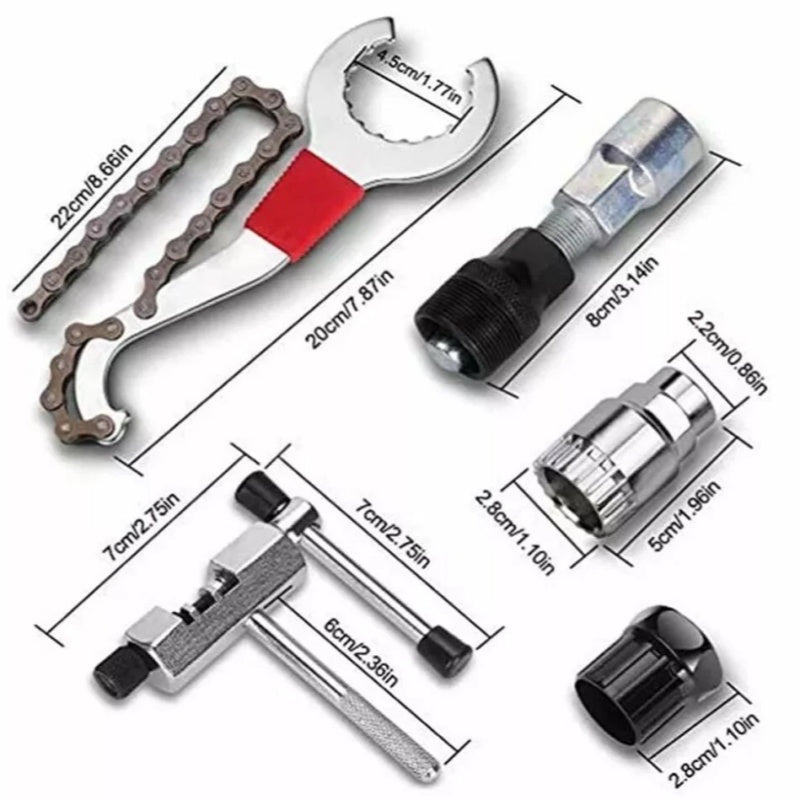 Bicycle Repair Tool Kit with Chain Whip, Chain Breaker, Crank Puller and Freewheel Remover, Listed 10-Piece Steel Set for Home Bike Maintenance