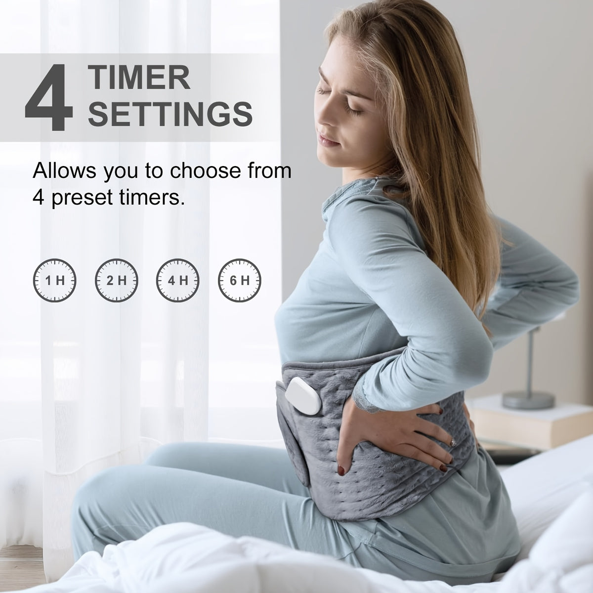 Electric Heating Belt for Men and Women, 12 x 24 Inch Washable Waist Wrap with 6 Heat Settings, 4 Auto Shutoff Timers and Adjustable Fit