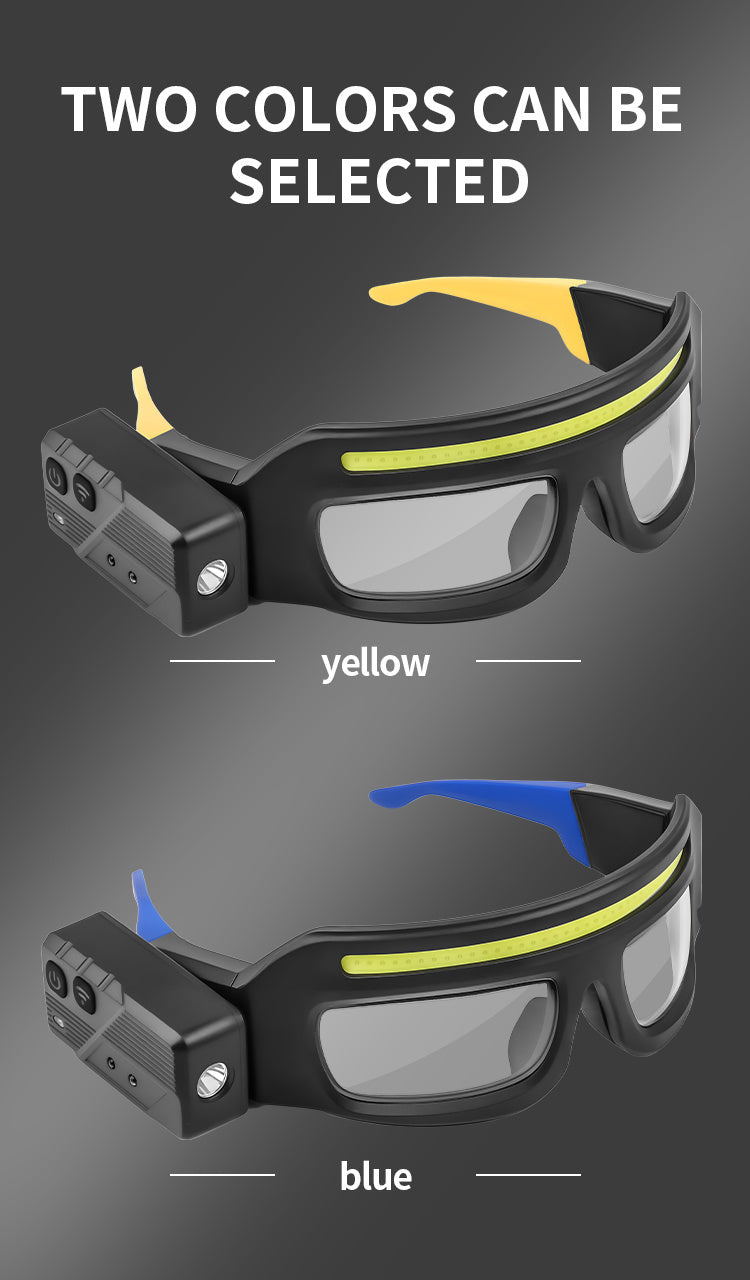 Glasses-Style LED Headlamp with Rotatable Beam, Adjustable Brightness and Independent Controls, Blue Hands-Free Light for Night Fishing and Craft Tasks