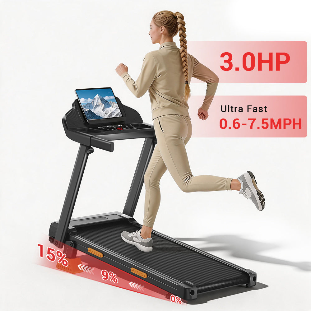15% Incline Foldable Treadmill with Handle, 4-in-1 Fitness Equipment with 300 lb Capacity for Home and Office, Black or Light Grey