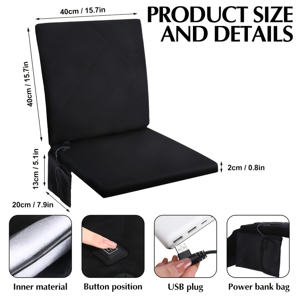 USB Heated Seat Cushion, Foldable Portable Warming Pad with 3 Adjustable Modes for Camping and Stadium Seats, Power Bank Not Included
