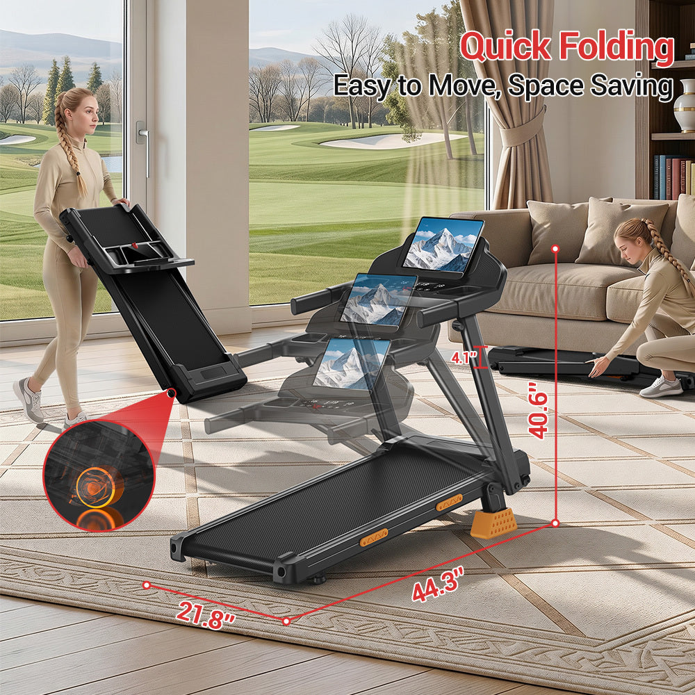 15% Incline Foldable Treadmill with Handle, 4-in-1 Fitness Equipment with 300 lb Capacity for Home and Office, Black or Light Grey