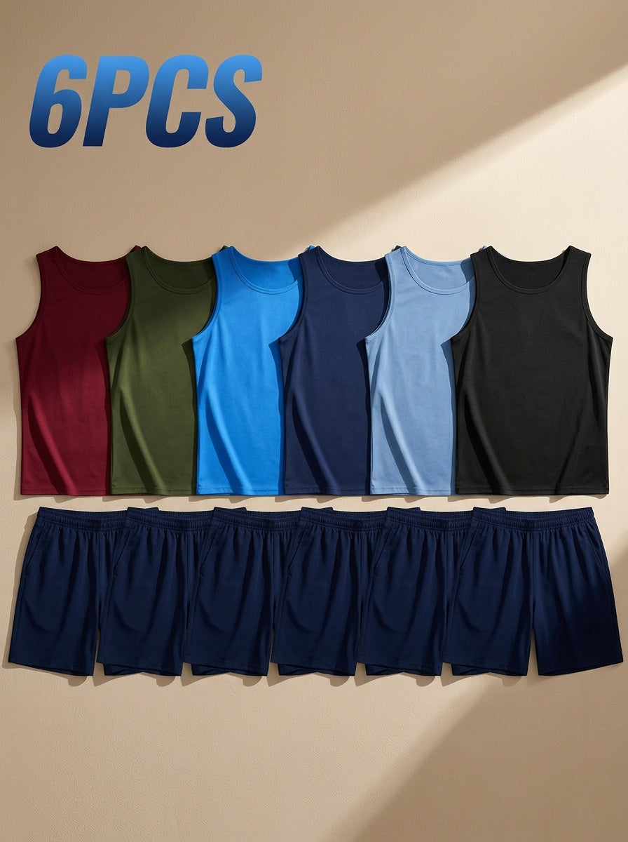 Men's Athletic Tank Tops 6-Pack in Mixed Solid Colors, Breathable Quick-Dry Sleeveless Fitness Shirts for Sports and Casual Summer Wear