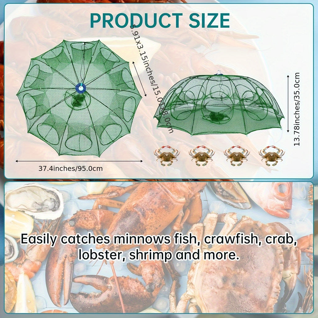 10-Hole Foldable Fishing Trap Net for Crab, Shrimp and Fish, Portable Mesh Catching Gear for Freshwater and Saltwater Anglers, 1 Piece