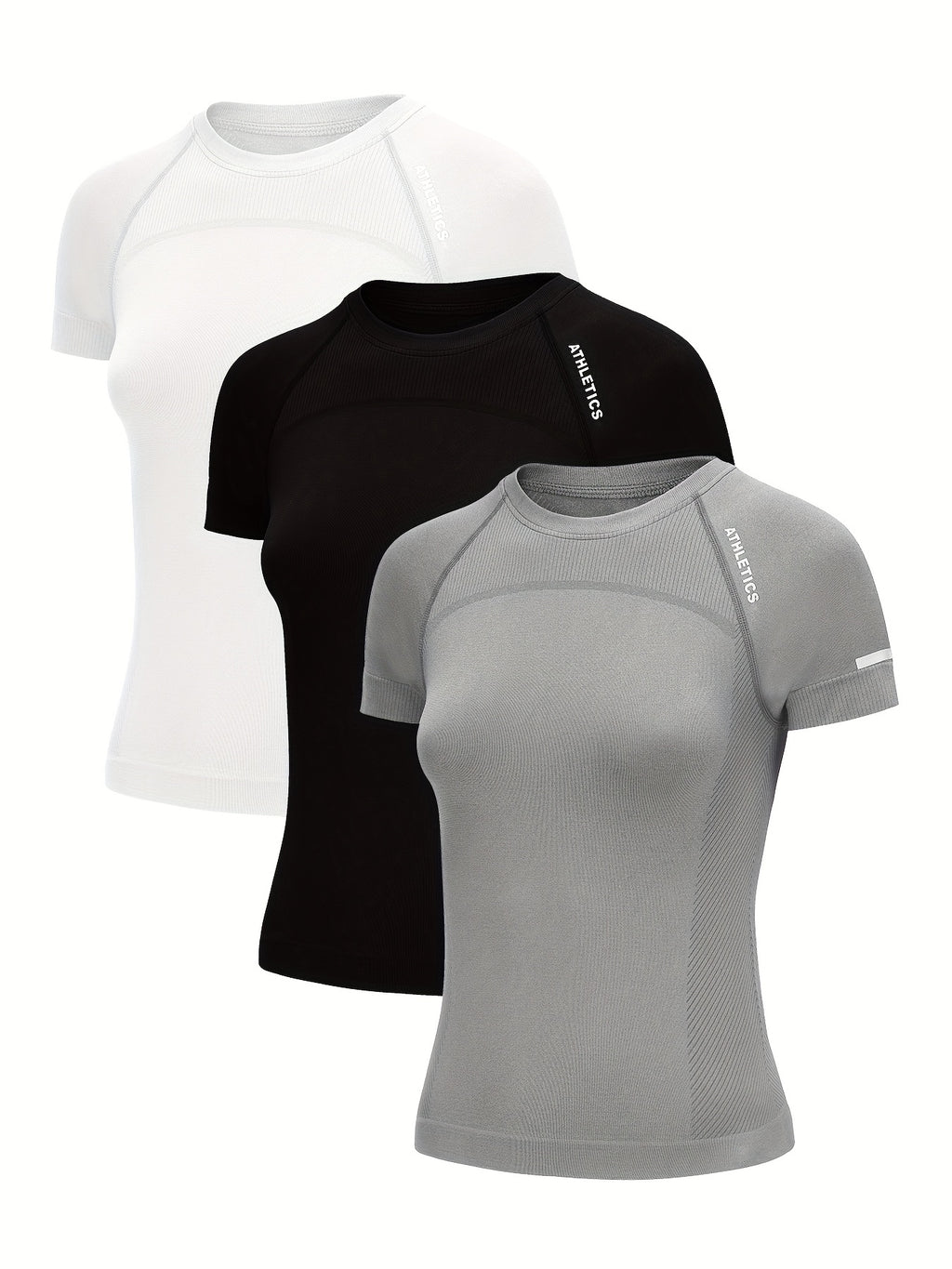 3-Pack Women's Workout T-Shirts for Running and Yoga, Short-Sleeve Crew-Neck Letter Print Athletic Tops in Four Color Combinations