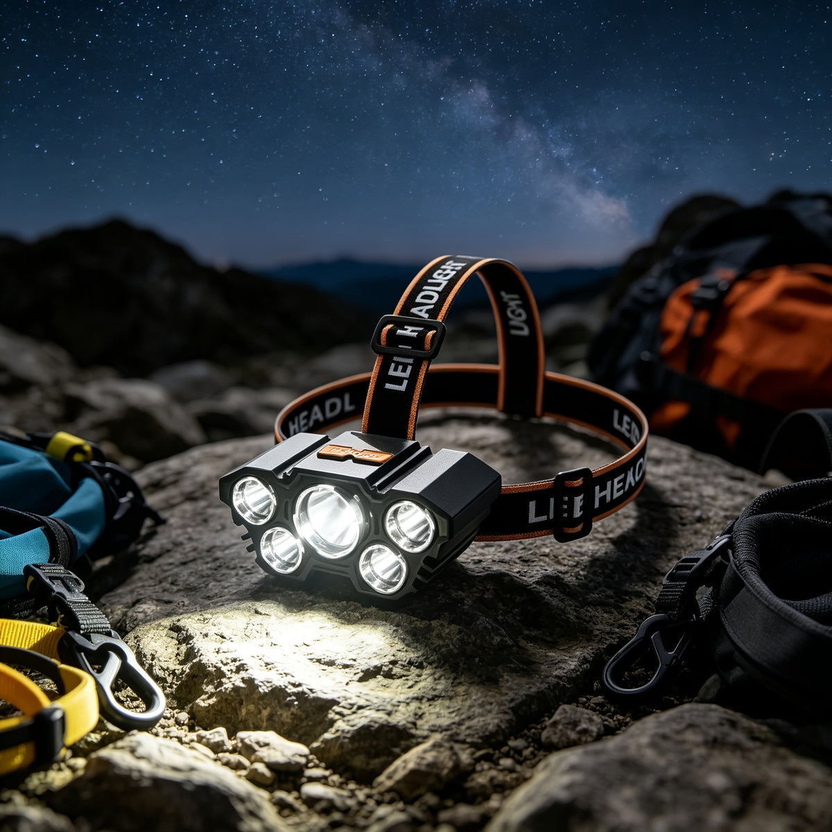 5-LED Rechargeable Headlamps 2-Pack with Four Lighting Modes and Listed IP65 Rating, Hands-Free USB Head Lights for Work and Car Repairs