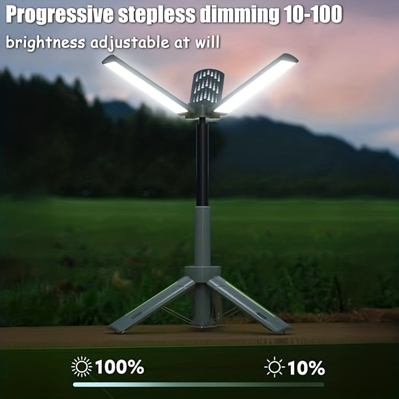 3000-Lumen Camping Light in Green, Zanoid Rechargeable Work Light with 8000mAh Battery, Three Adjustable LED Heads and 3.4-Foot Telescopic Tripod
