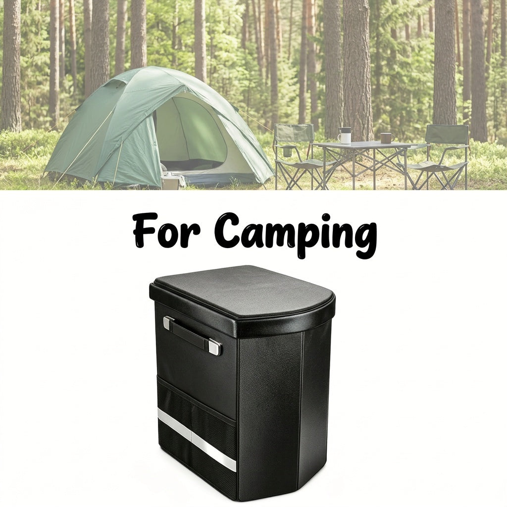 XL Camping Toilet for Adults, 16.5-Inch Tall Portable Potty with Lid and Carry Bag, Black Side Mesh Pocket and Handle for Outdoor Trips