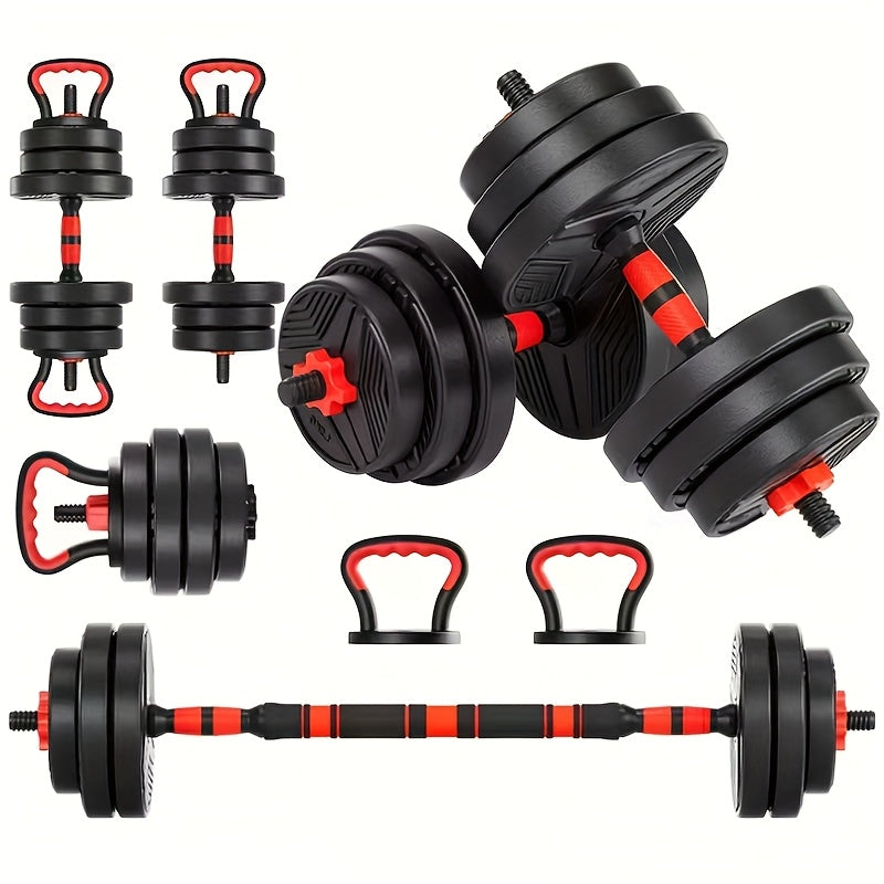 4-in-1 Dumbbell Set with Adjustable Weights, Barbell, Kettlebell and Push-Up Stand Modes, 20 lb or 44 lb Options for Home Gym Strength Training