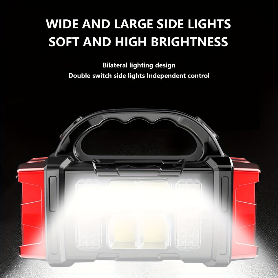 Solar Rechargeable Lantern Flashlight with 1800mAh Battery, USB Charging, 4-Mode COB Work Light & Emergency Power Bank for Camping