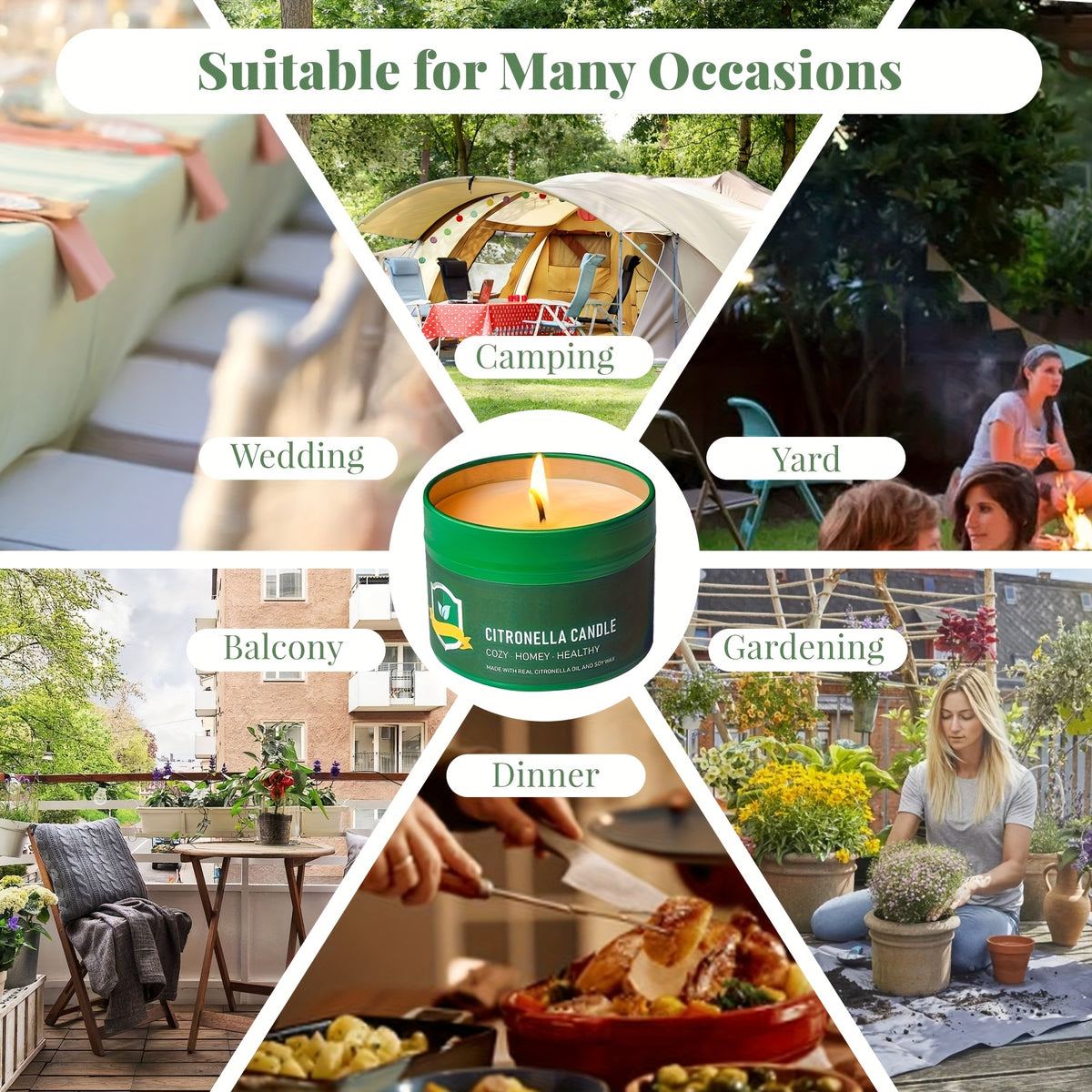 Outdoor Citronella Candles 6-Pack, 4.4 oz Each for Patio Evenings, Backyard BBQs, Garden Parties and Camping Gatherings, Father's Day Gift