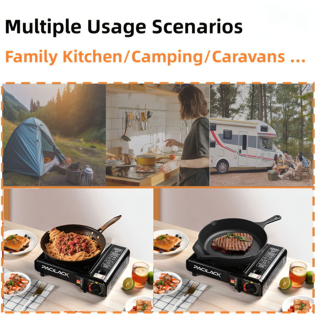 Camping Stove Set with Windshield and Carrying Case, Portable Outdoor Cooking Equipment in Black or Red for Campsite Meals and Picnic Setups