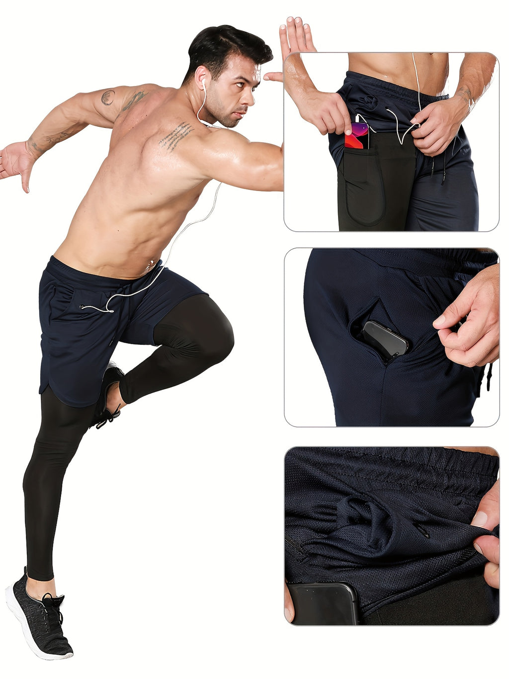 Men's Compression Pants with Towel Loop, 2-in-1 Running and Workout Gym Tights in Multiple Colors, Sizes S-XXL for Training Activewear