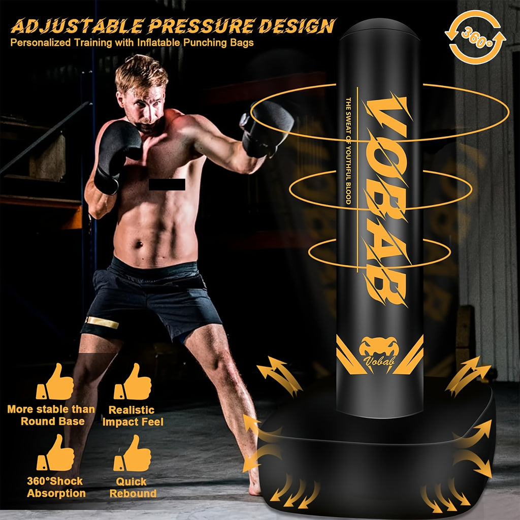 Boxing Punching Bag with Stand, 70-Inch Freestanding Black and Yellow Training Bag for Adult Home Gym MMA, Muay Thai and Karate Practice