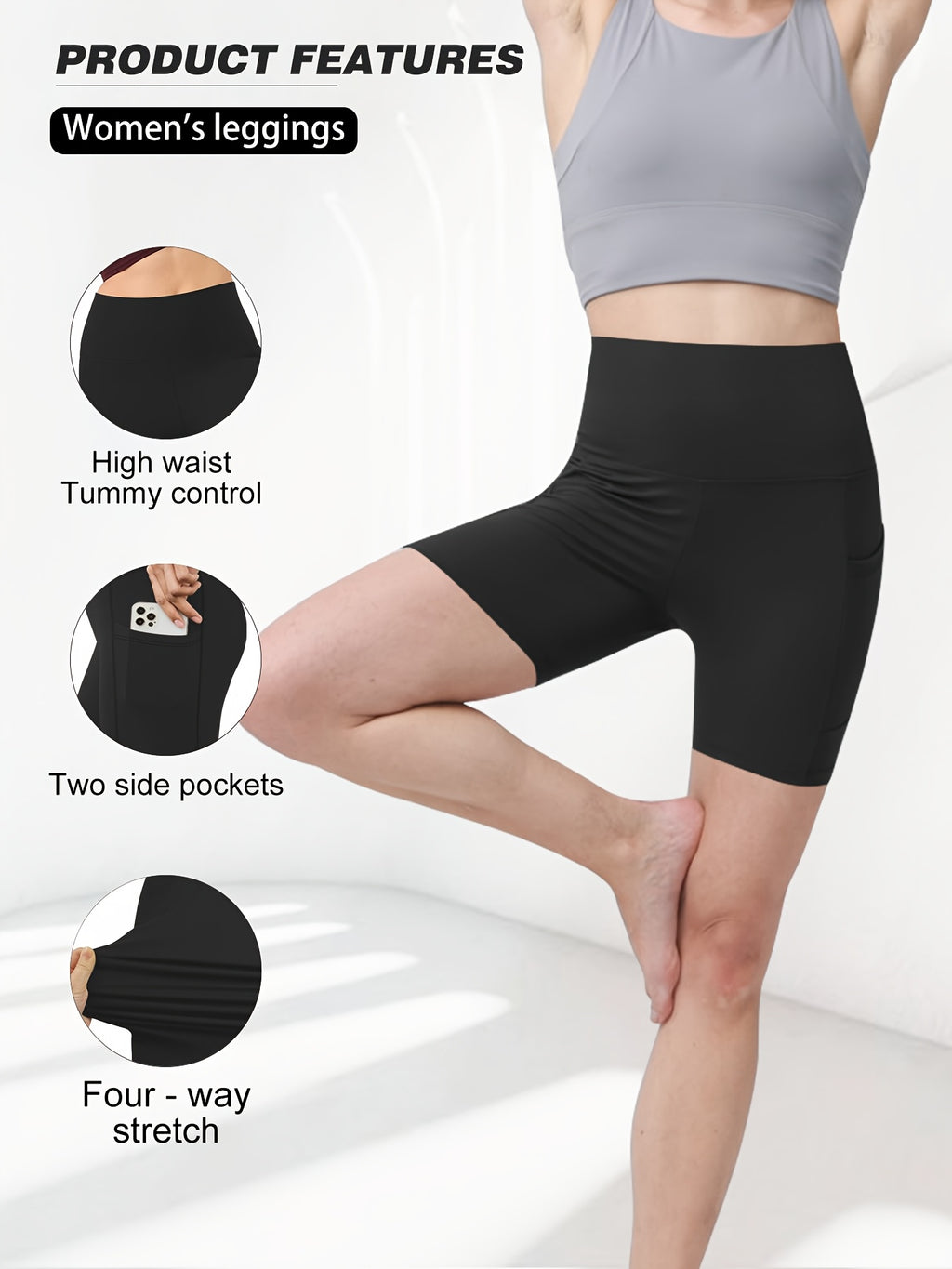 Stretch Yoga Shorts for Women with High-Waisted Design, Black or Dark Gray Workout Bottoms for Fitness, Running and Casual Wear, Sizes S–XXL
