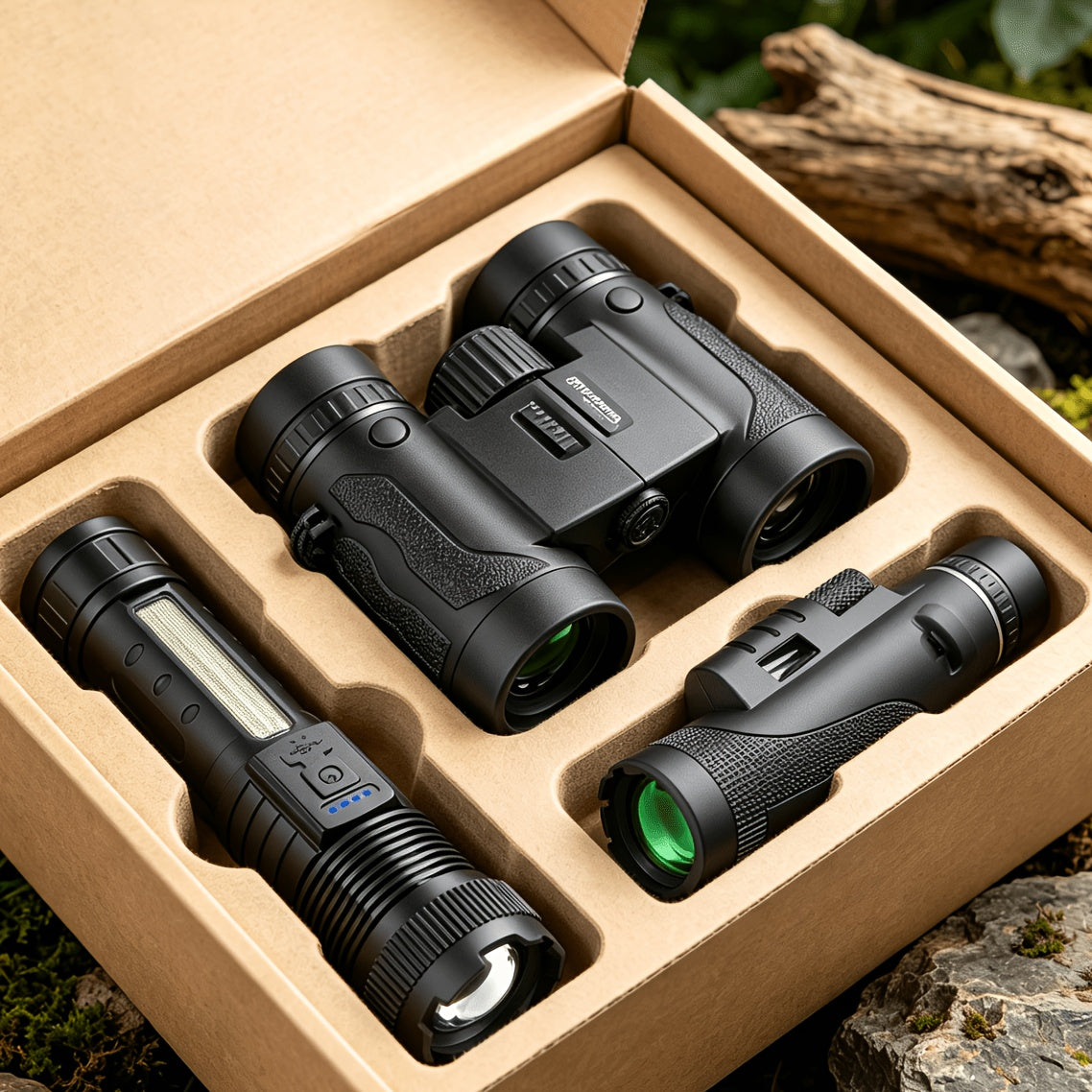 10x50 Monocular Telescope Kit with Flashlight, Lightweight HD Prism Optics and Green-Coated Lenses for Bird Watching, Hunting and Outdoor Exploration