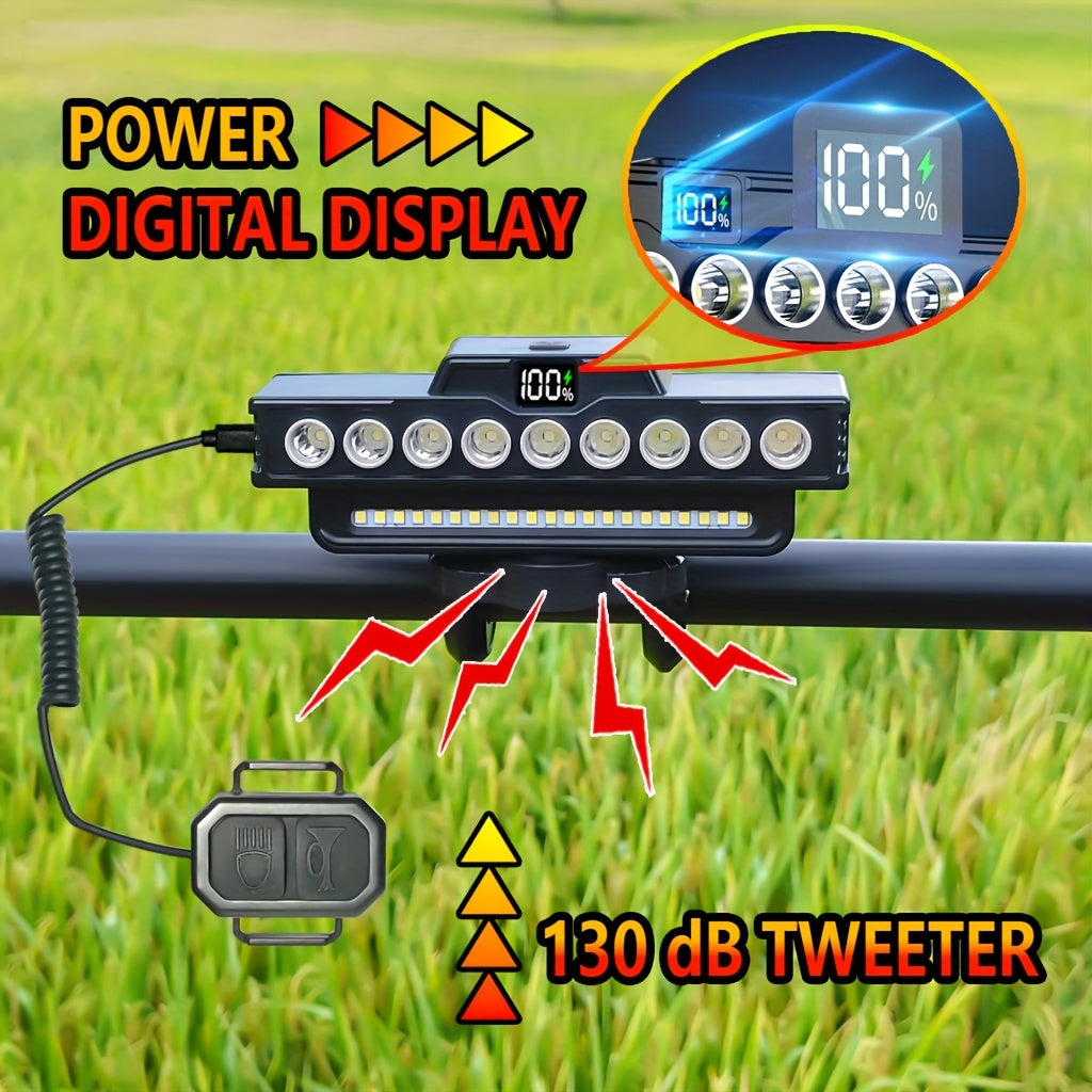Bike Light and Horn Combo with USB Charging, Digital Display and Listed 4000mAh Power Bank, Headlight or Tail Light Bundle Options for Cycling