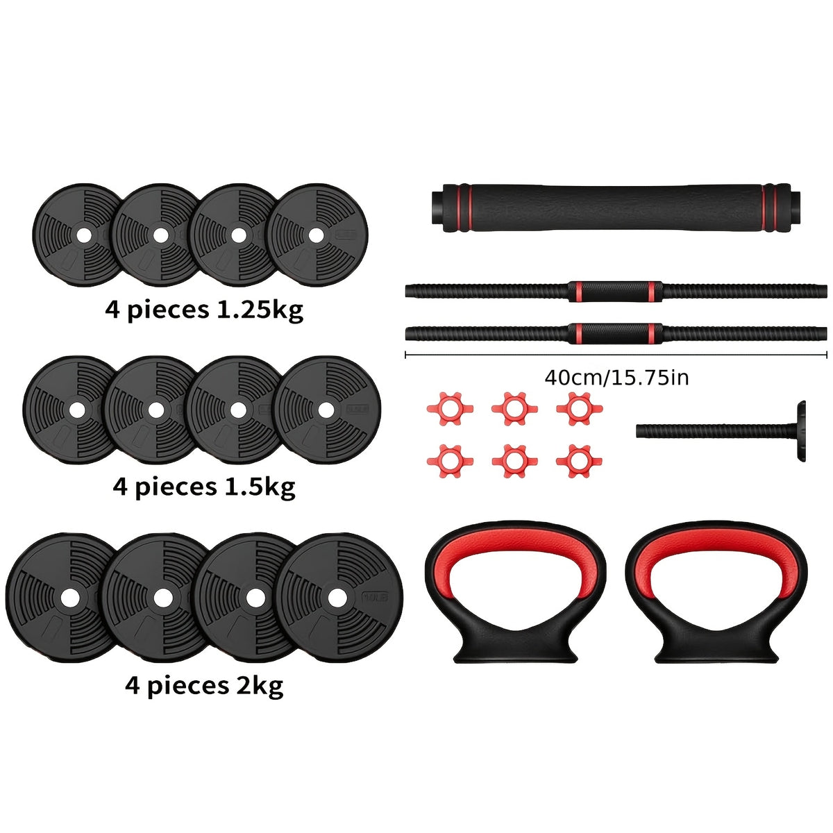 4-in-1 Dumbbell Set with Adjustable Weights, Barbell, Kettlebell and Push-Up Stand Modes, 20 lb or 44 lb Options for Home Gym Strength Training