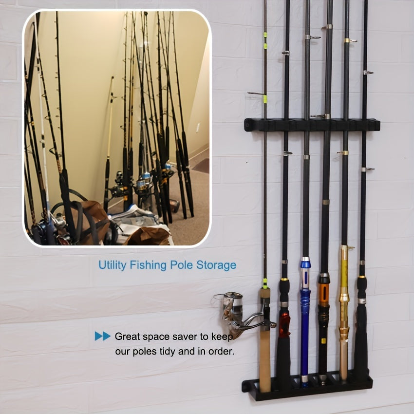Black Fishing Rod Wall Holder with Foam Grip Sections, Multi-Slot Pole Storage Organizer for Garage and Fishing Gear, Listed 1pc Option