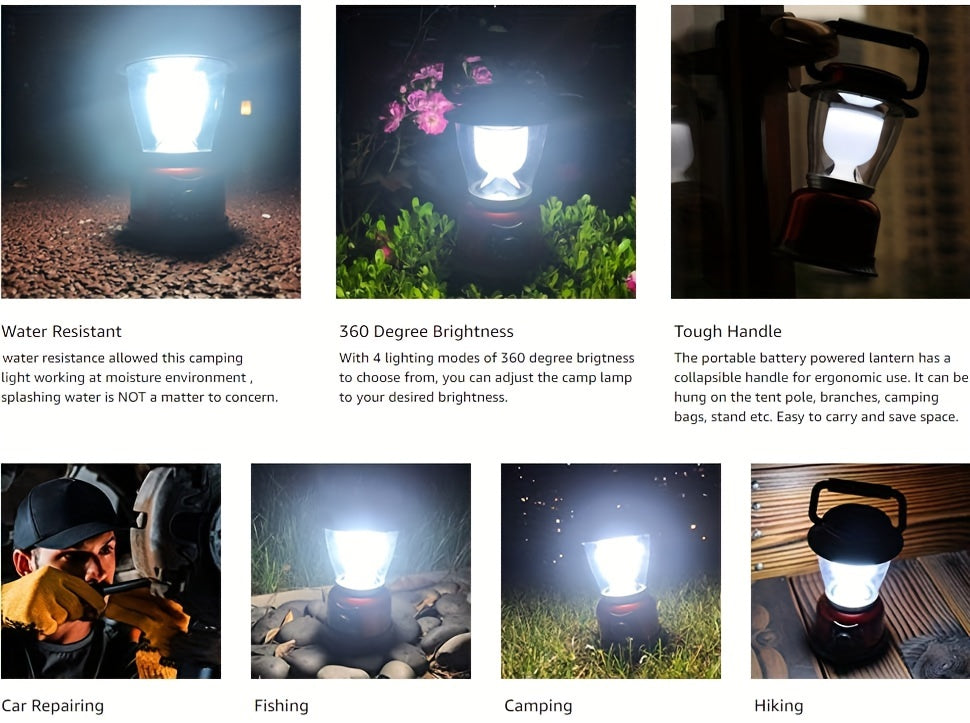 Dimmable COB LED Lanterns 4-Pack, Battery-Powered Portable Lights in Grey or Red for Hiking, Repairs and Power Outages, Batteries Not Included