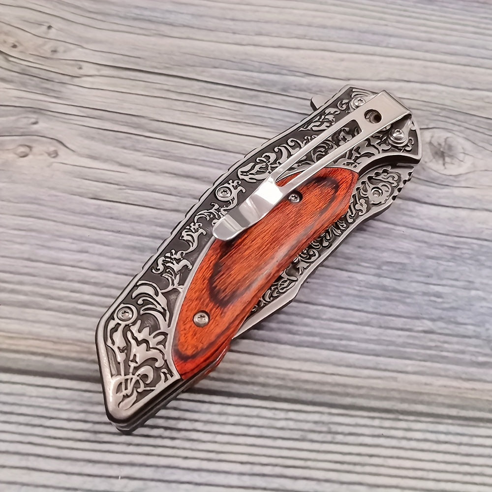 4Cr13 Folding Pocket Knife for Hunting and Camping, Carved Outdoor Utility Blade with Wood-Handle Option for Hiking and Fishing Gear